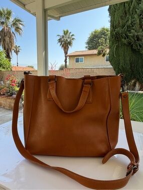 Everyday Cognac Leather Tote with Detachable Crossbody Strap Quality leather.